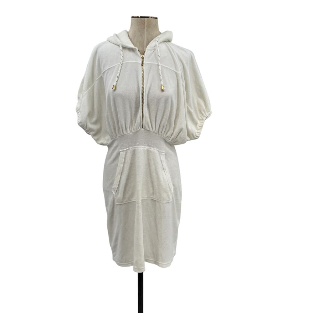 Juicy Couture French Terry Dress Cover-Up Y2K‎ Hooded Zip Up White Size Small